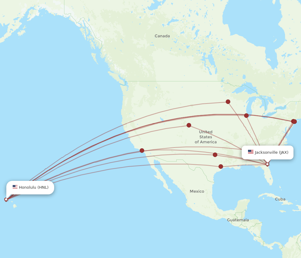 JAX to HNL flights and routes map