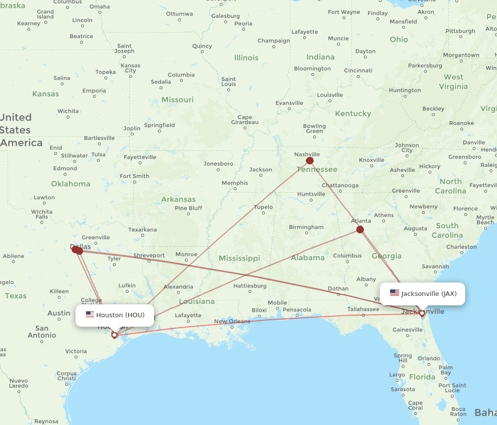 JAX-HOU flight routes