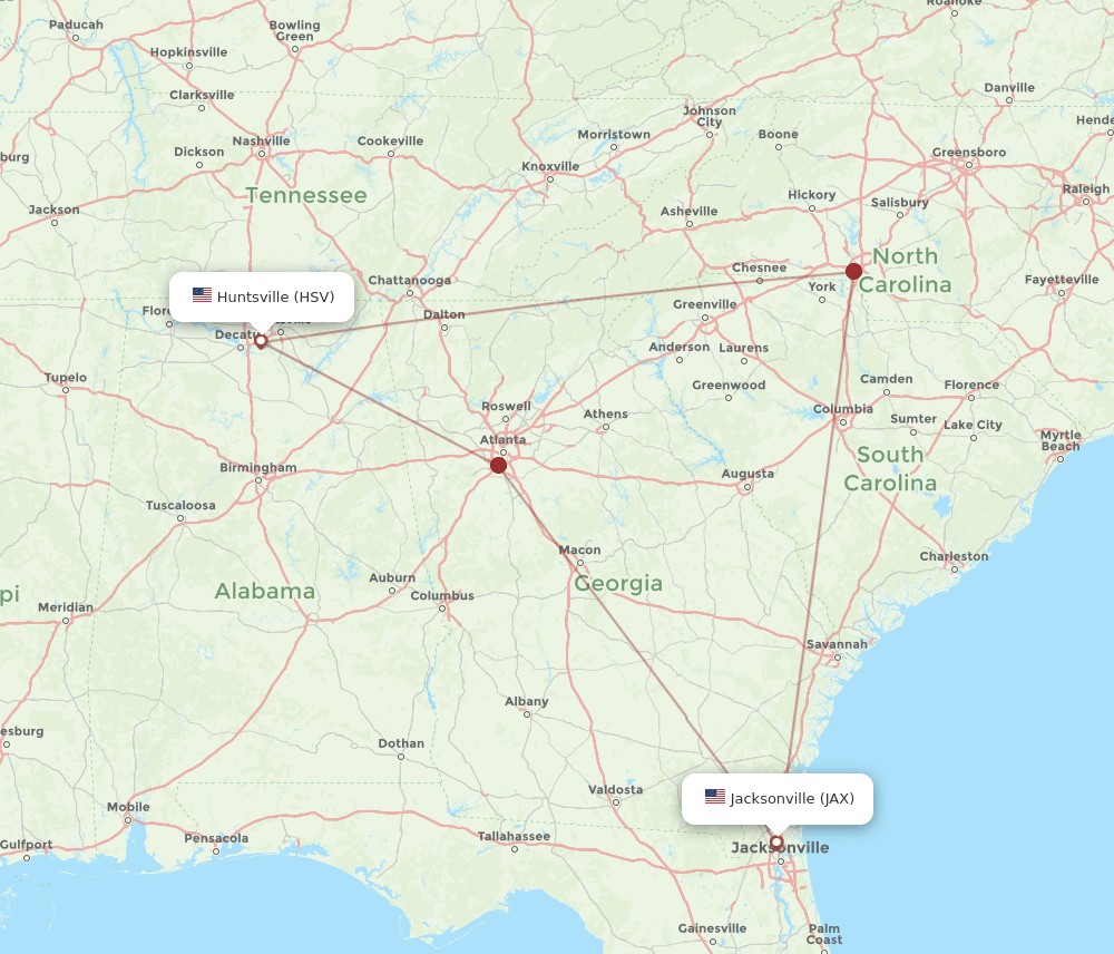 JAX-HSV flight routes