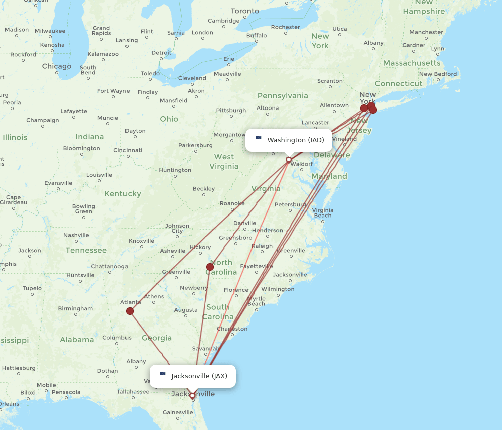 JAX-IAD flight routes