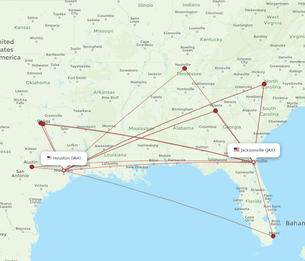 JAX-IAH flight routes