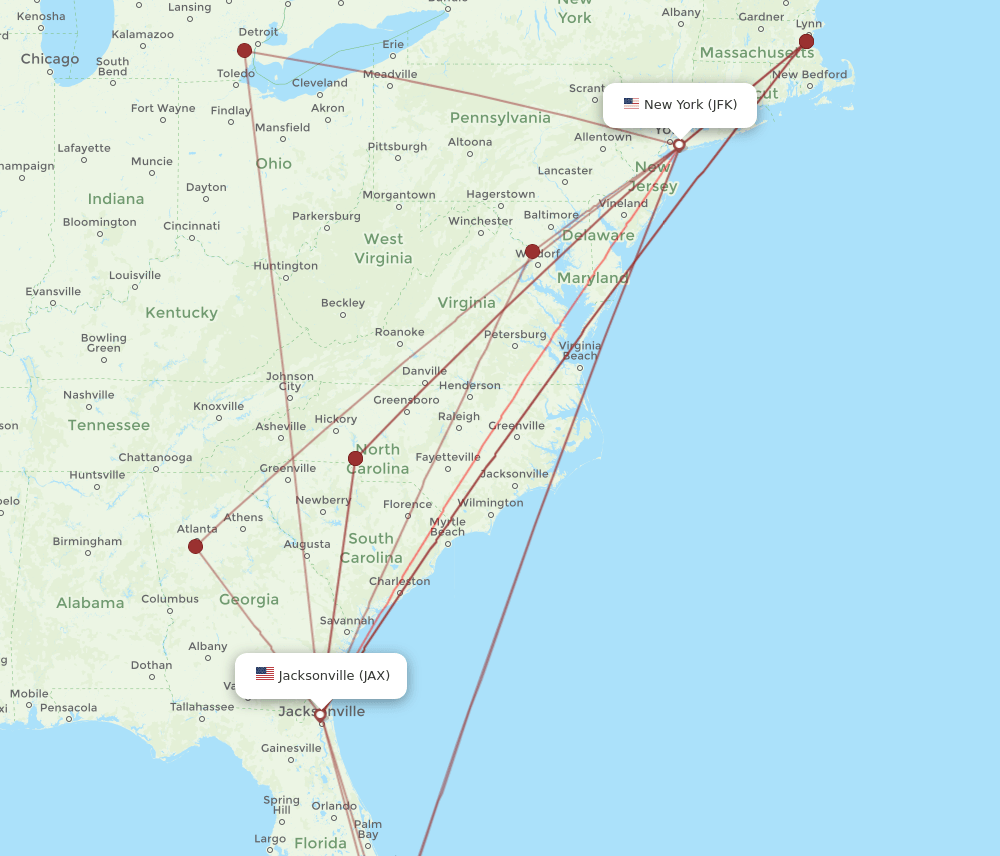 JAX-JFK flight routes