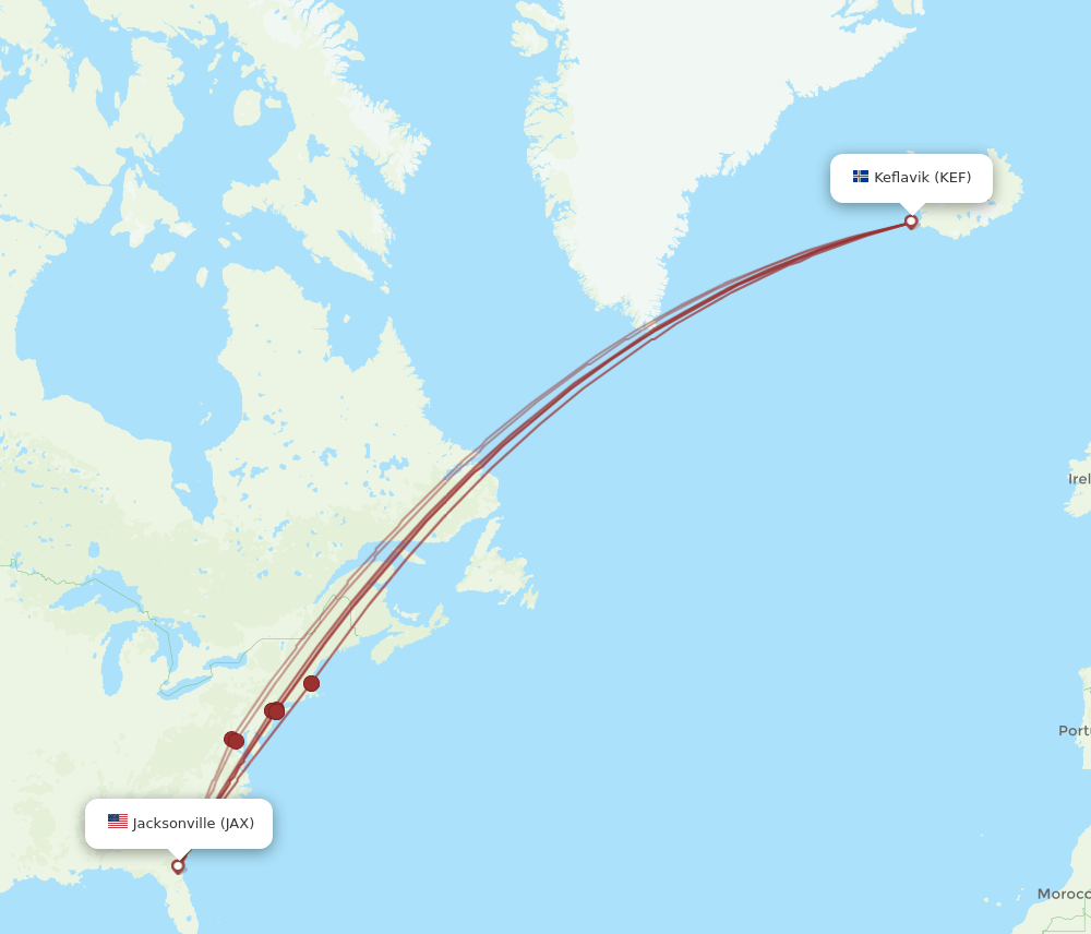 JAX-KEF flight routes