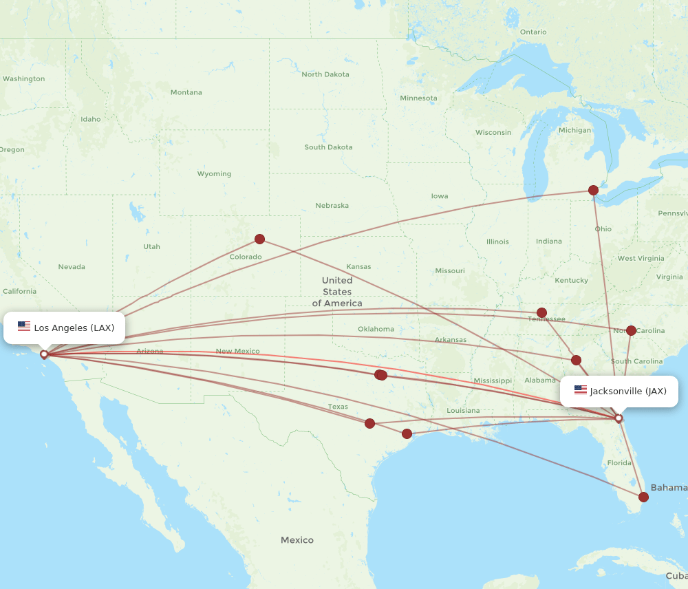 JAX-LAX flight routes
