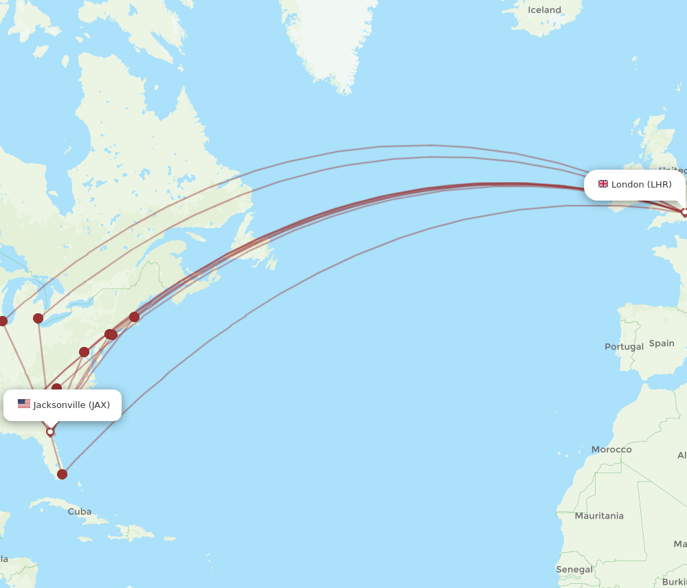 JAX-LHR flight routes