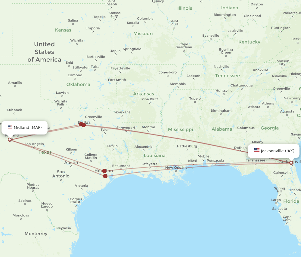 JAX-MAF flight routes