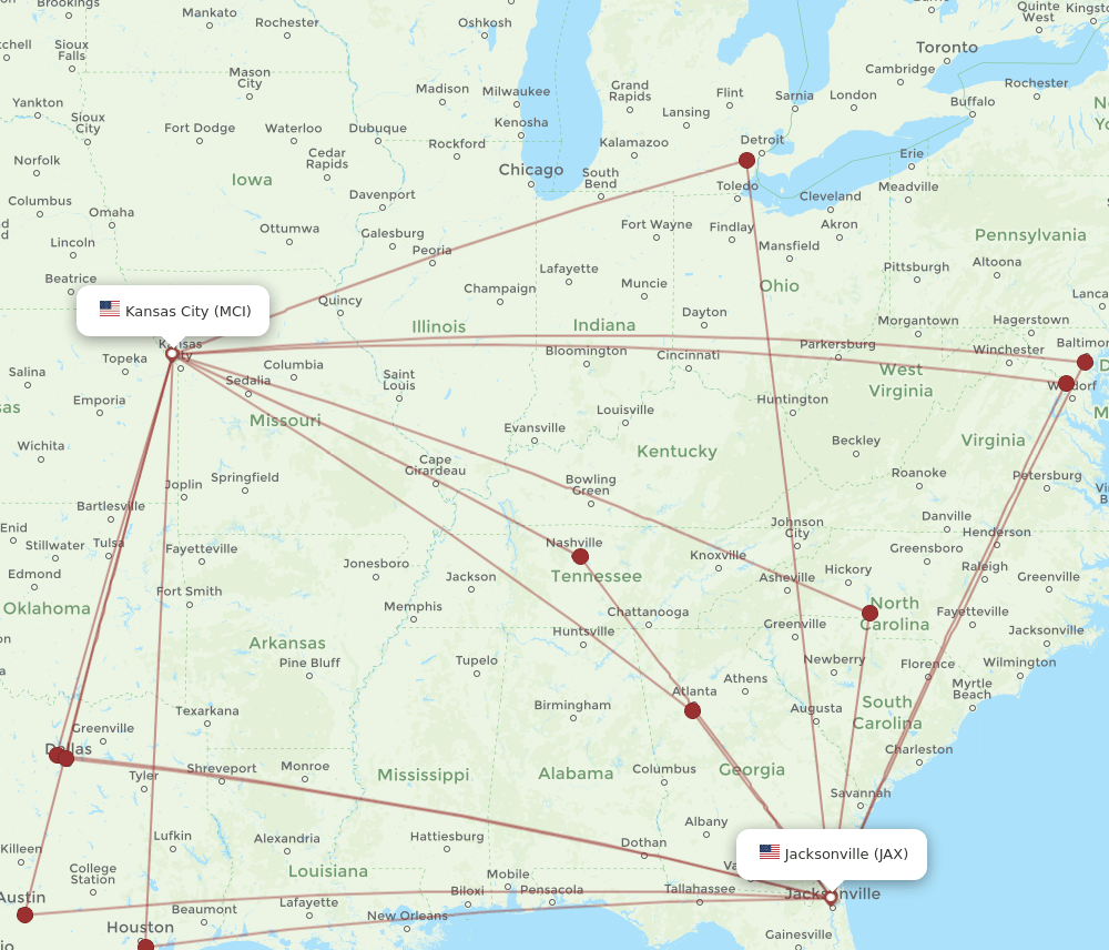 JAX-MCI flight routes