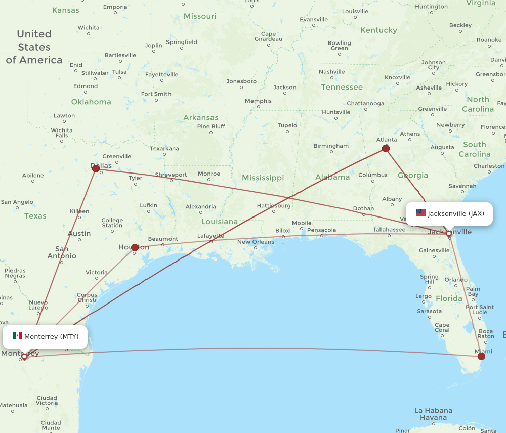 JAX-MTY flight routes