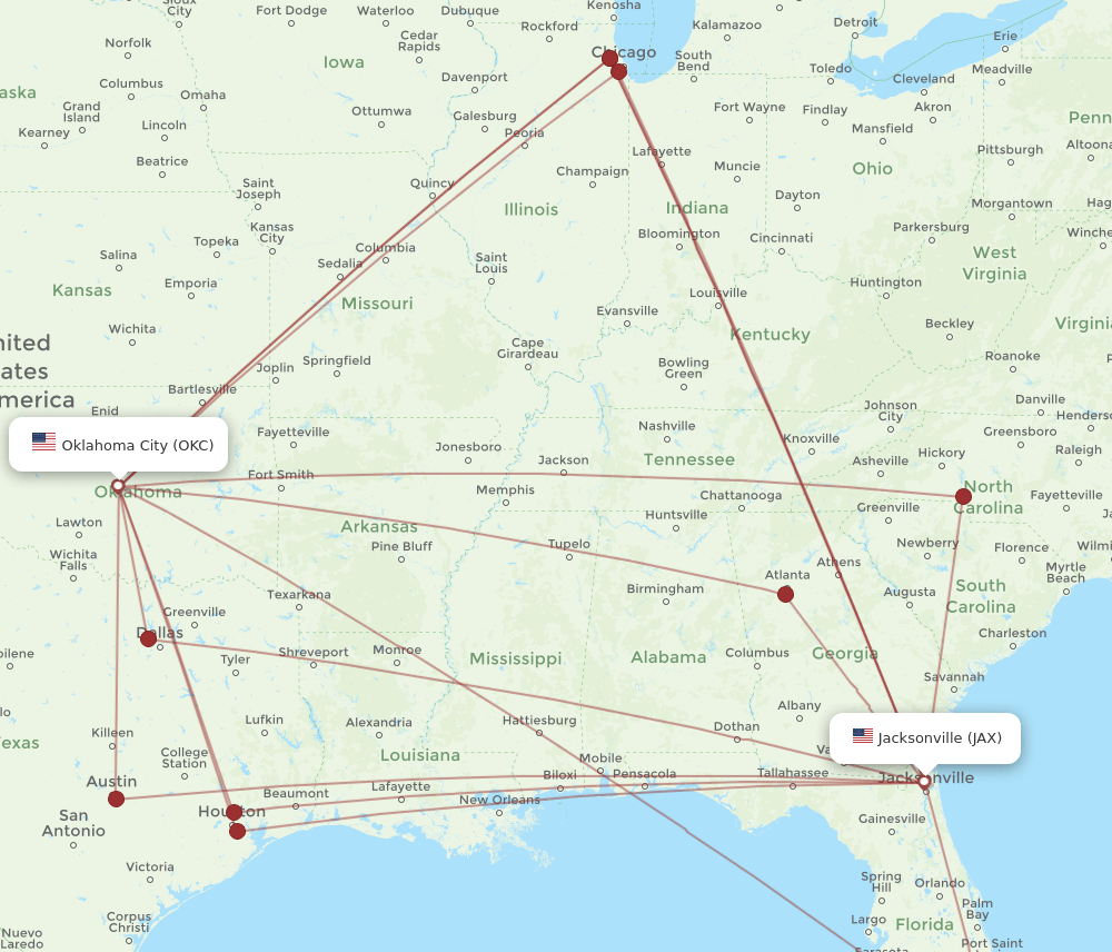 JAX-OKC flight routes