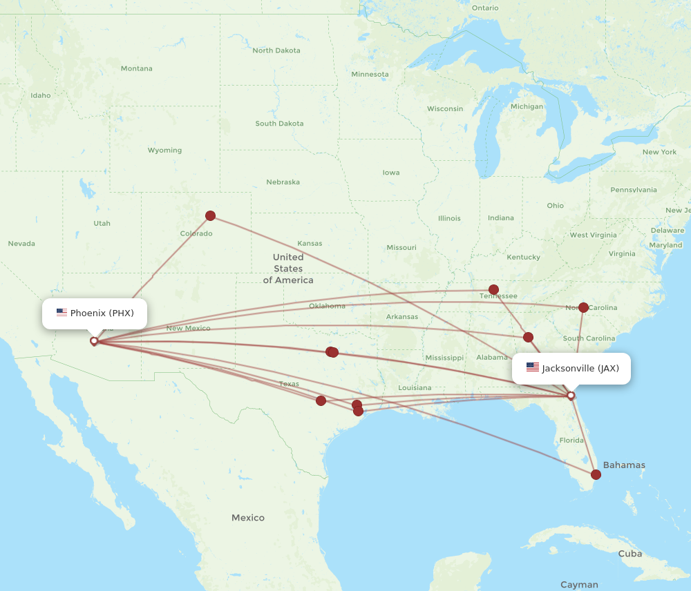 JAX to PHX flights and routes map