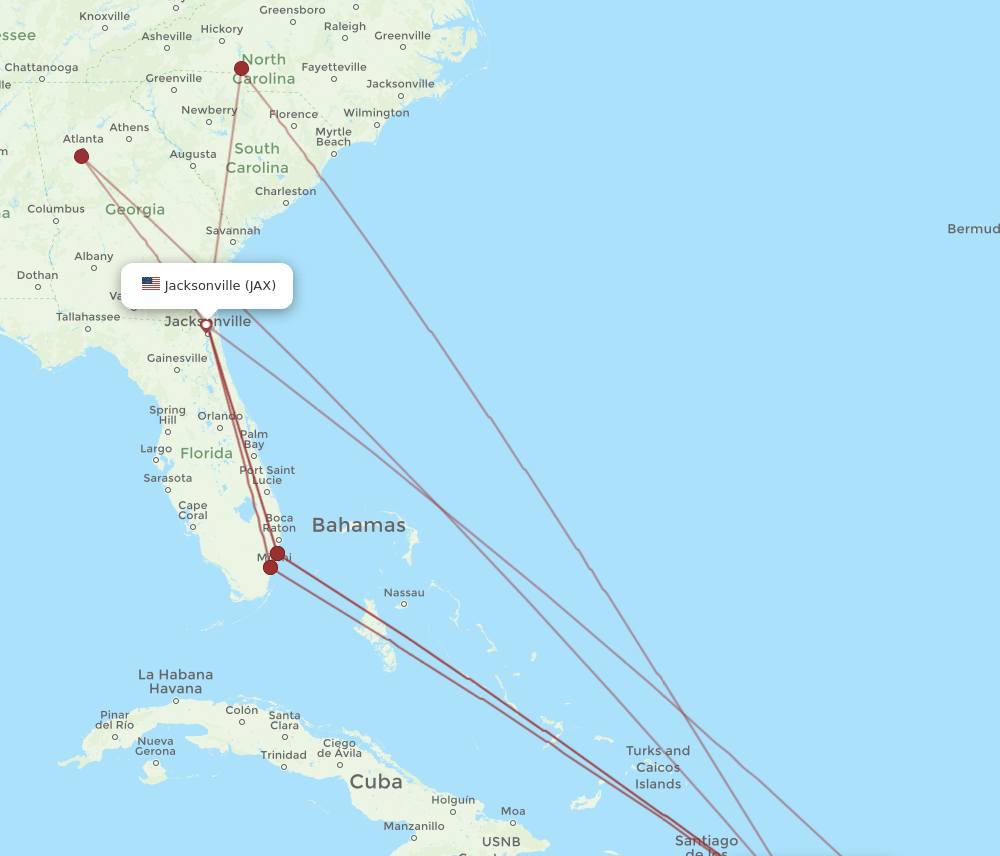 JAX to PUJ flights and routes map