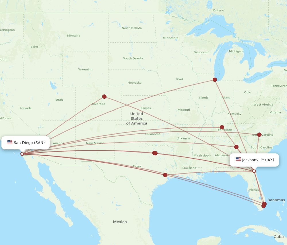 JAX-SAN flight routes