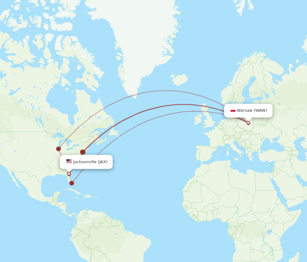 JAX-WAW flight routes