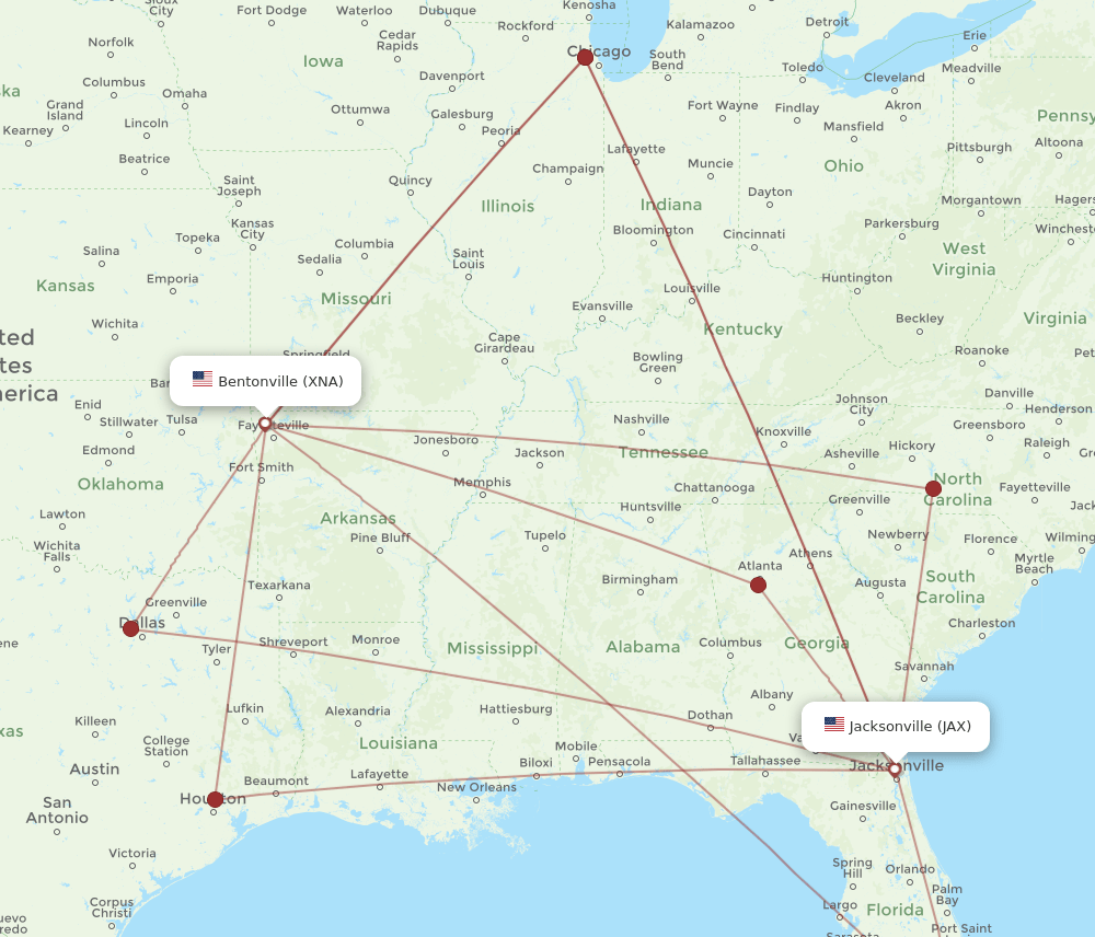 JAX-XNA flight routes