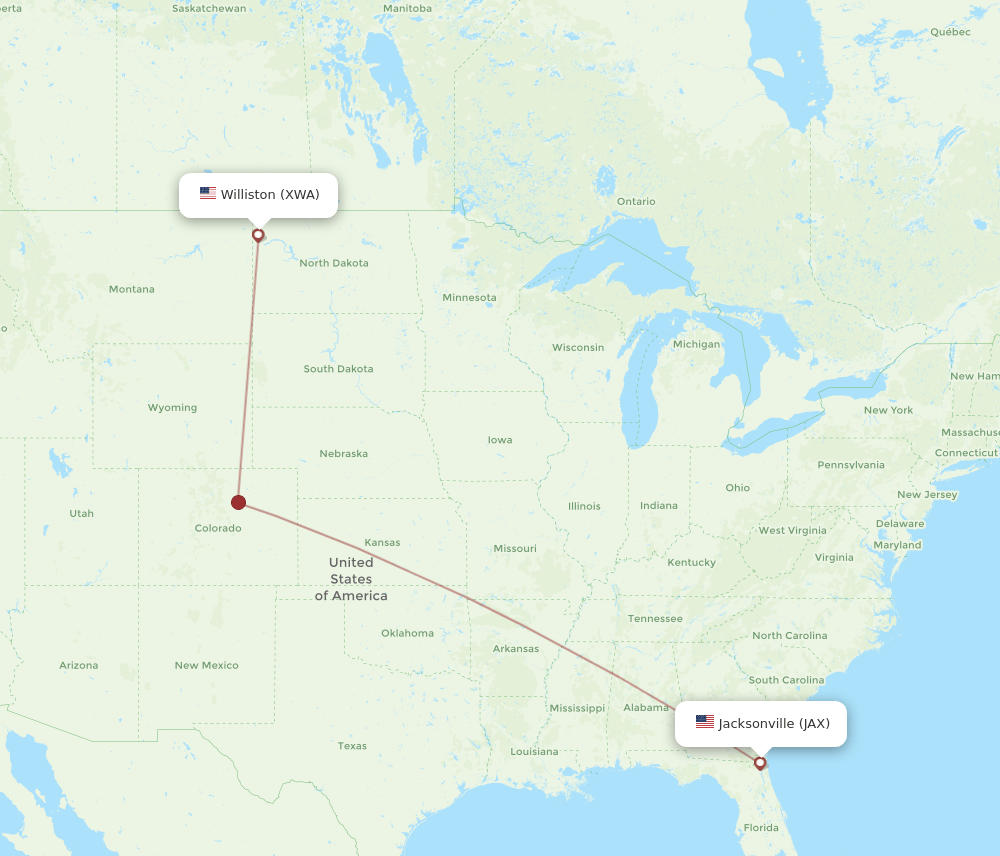 JAX-XWA flight routes