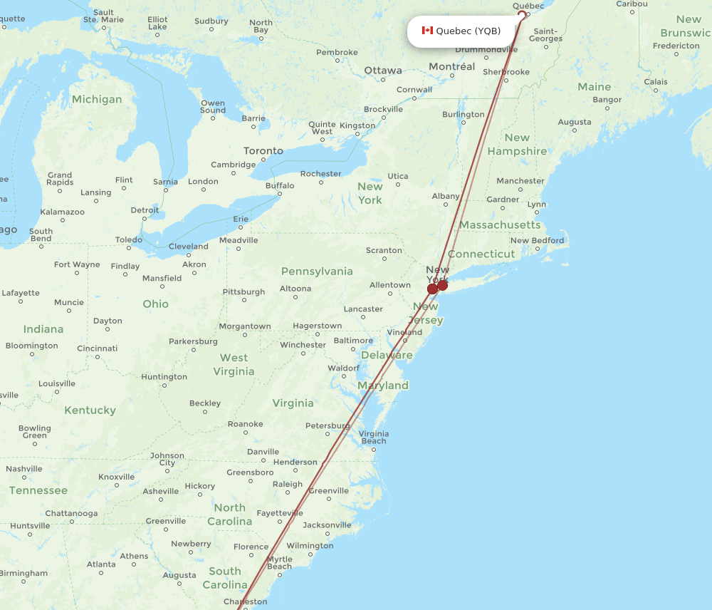 JAX-YQB flight routes