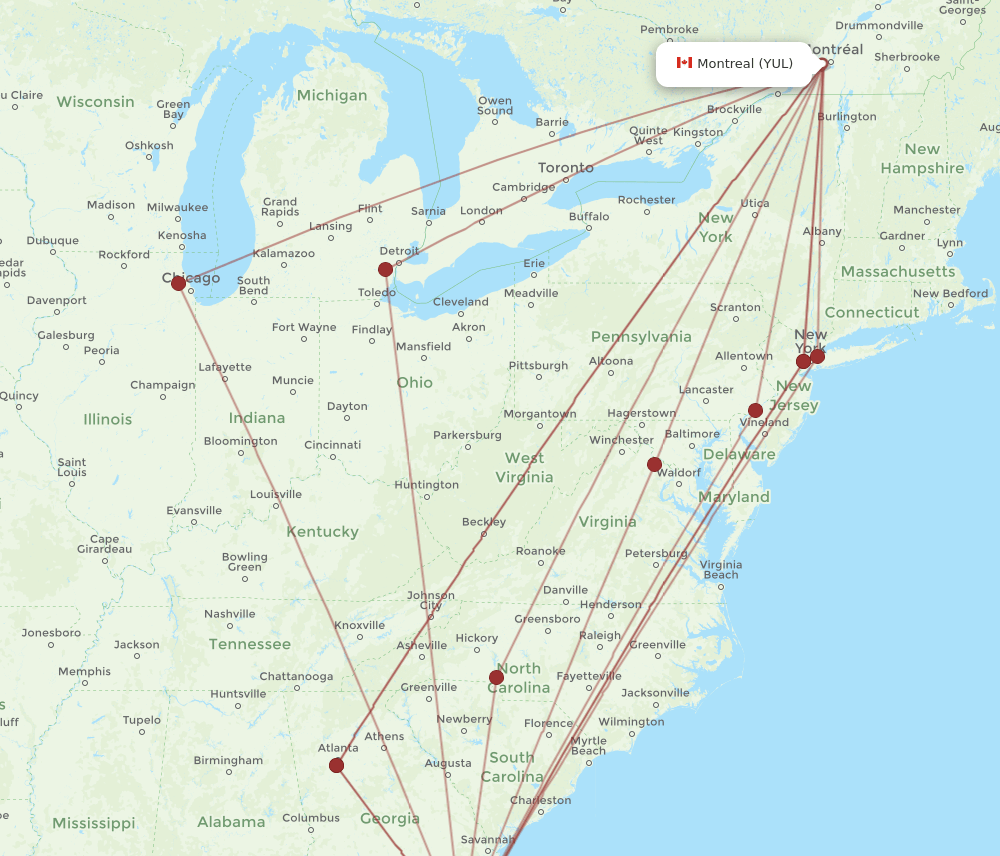 JAX-YUL flight routes