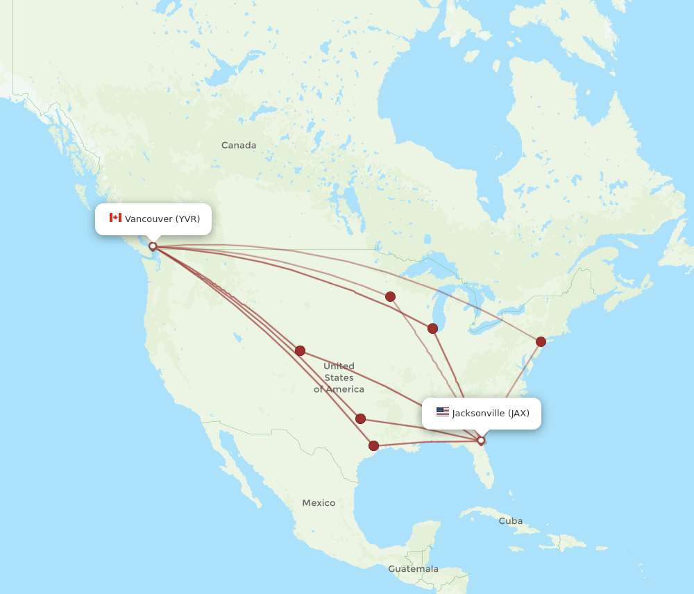 JAX-YVR flight routes