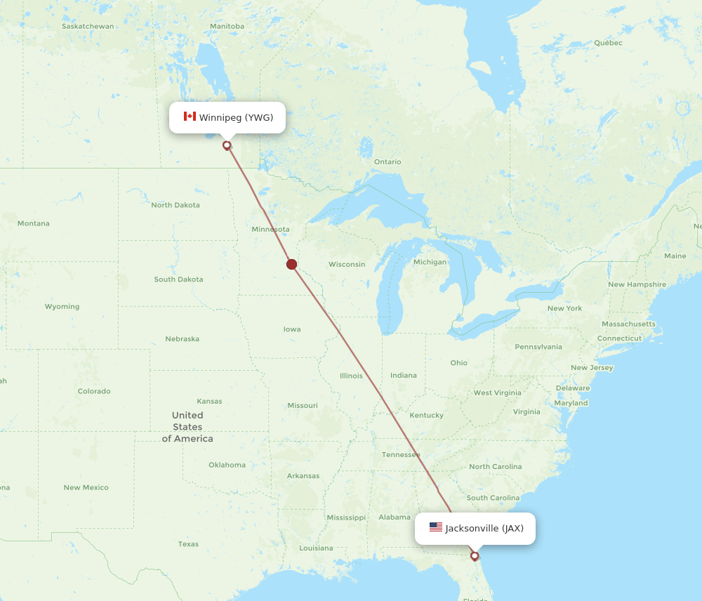 JAX-YWG flight routes