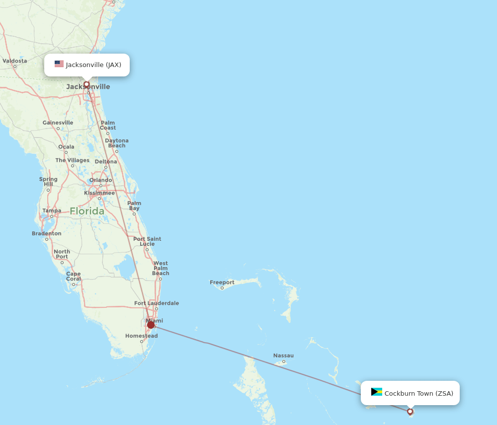 San Salvador - Jacksonville route map and flight paths