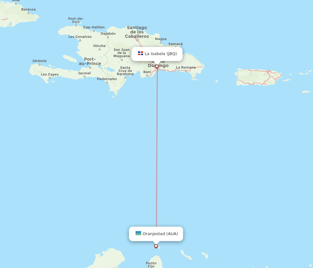 Santo Domingo - Aruba route map and flight paths