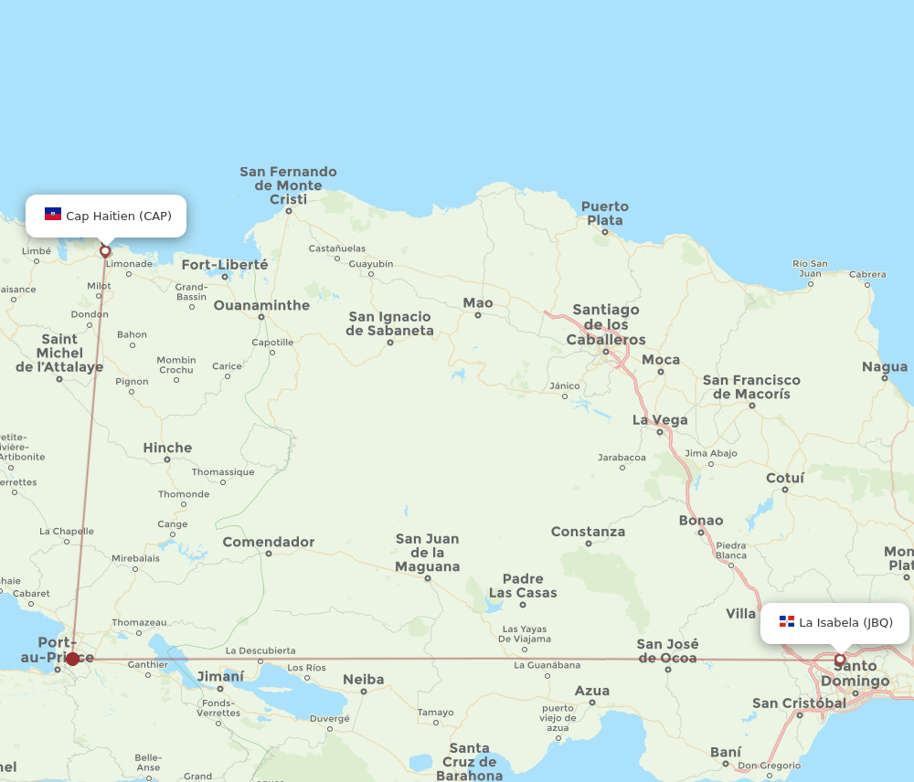 Santo Domingo - Cap Haitien route map and flight paths