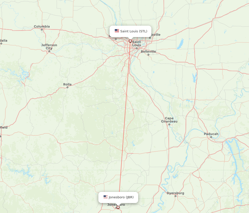 JBR to STL flights and routes map