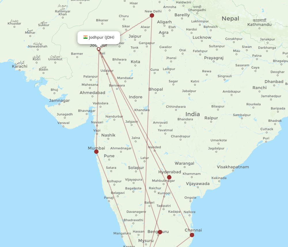 JDH-COK flight routes