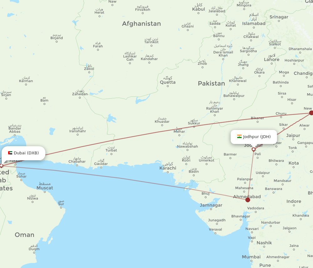 JDH to DXB flights and routes map