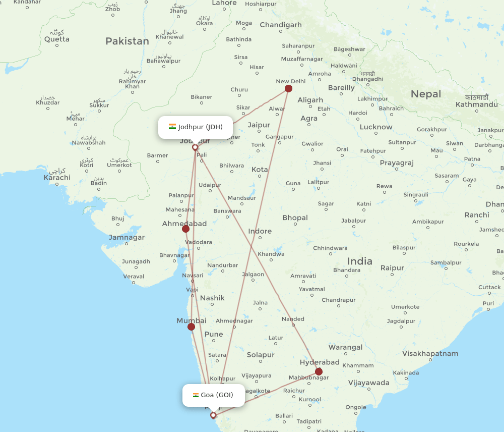 JDH to GOI flights and routes map