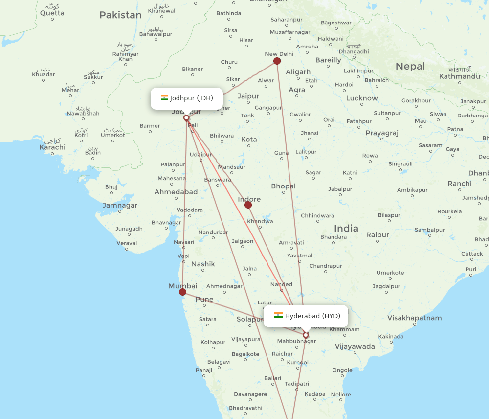 JDH-HYD flight routes