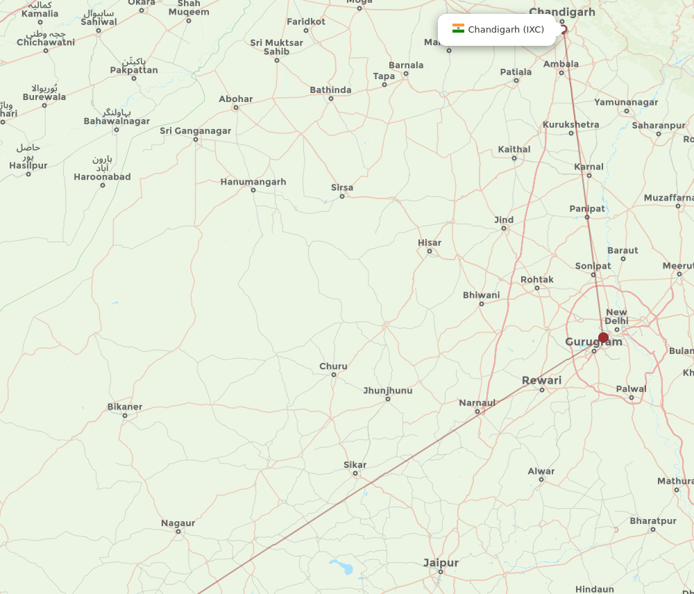 JDH to IXC flights and routes map