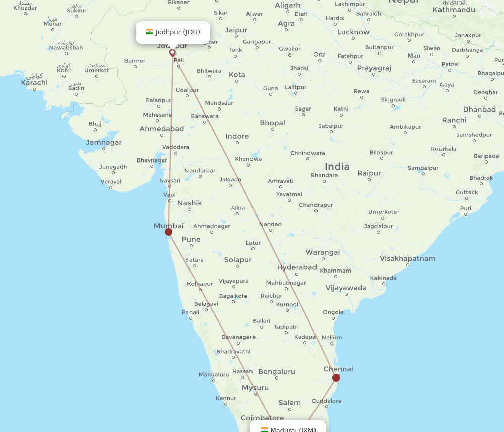 JDH-IXM flight routes