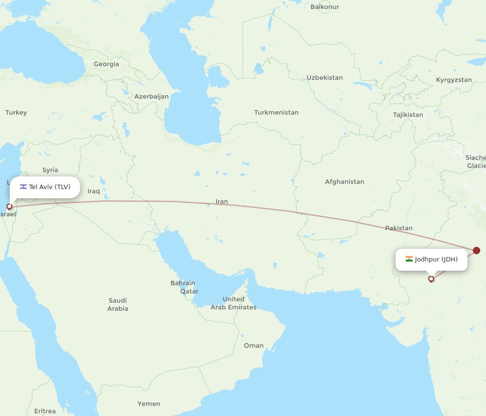 JDH to TLV flights and routes map