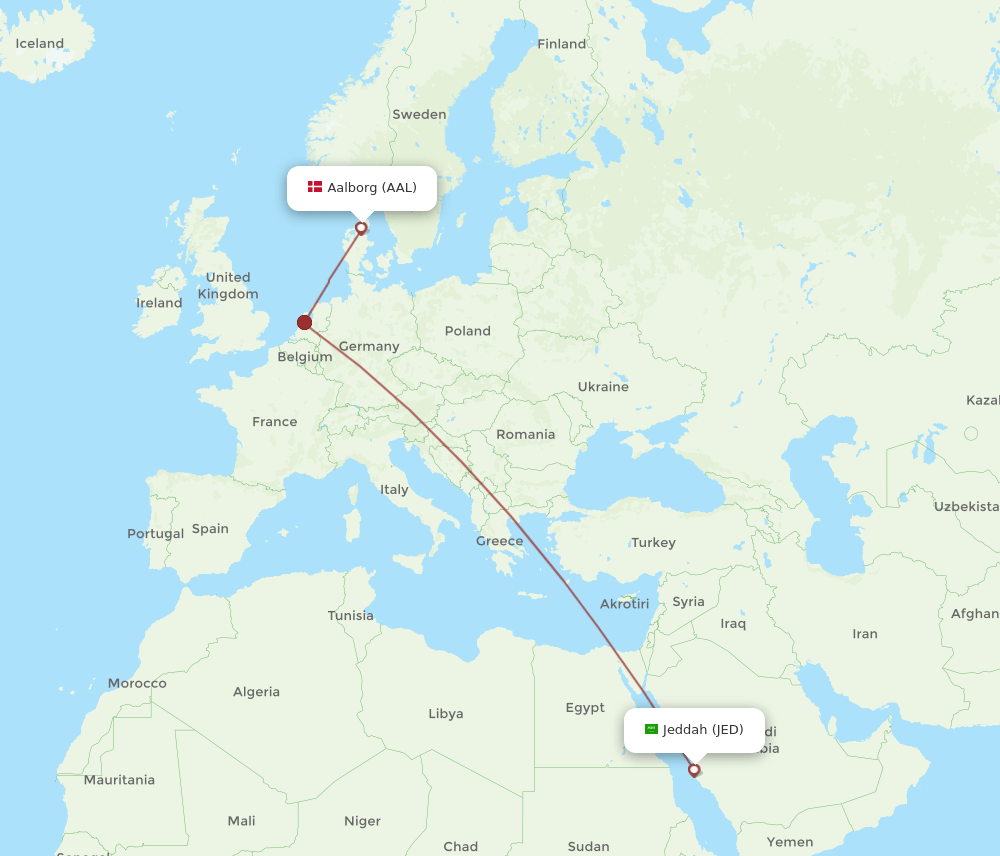 JED-AAL flight routes