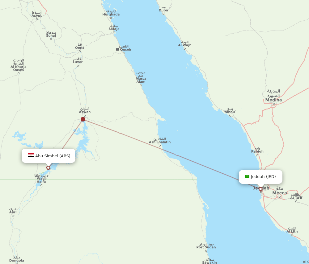 Jeddah - Abu Simbel route map and flight paths