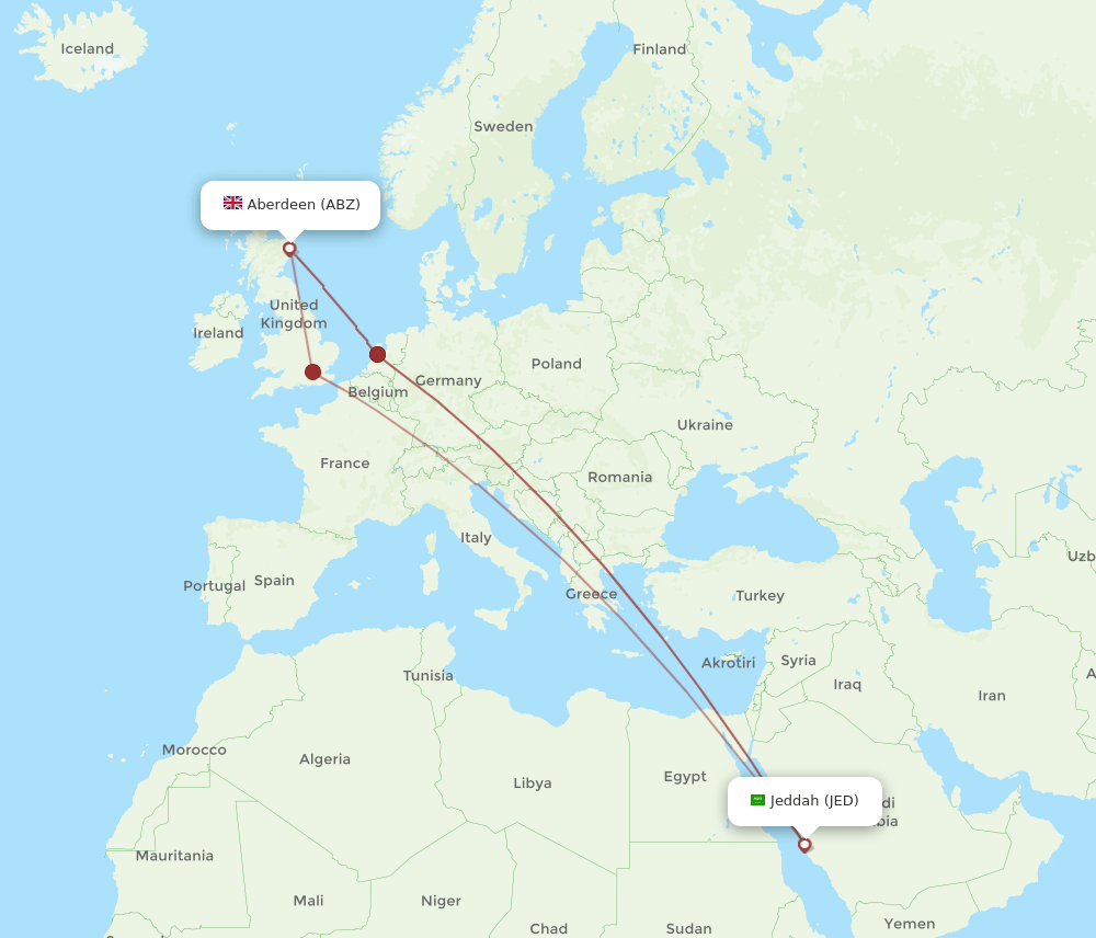 JED to ABZ flights and routes map