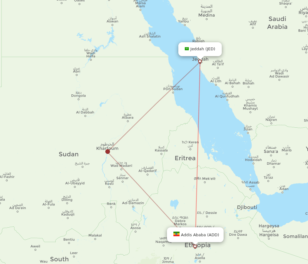 JED to ADD flights and routes map