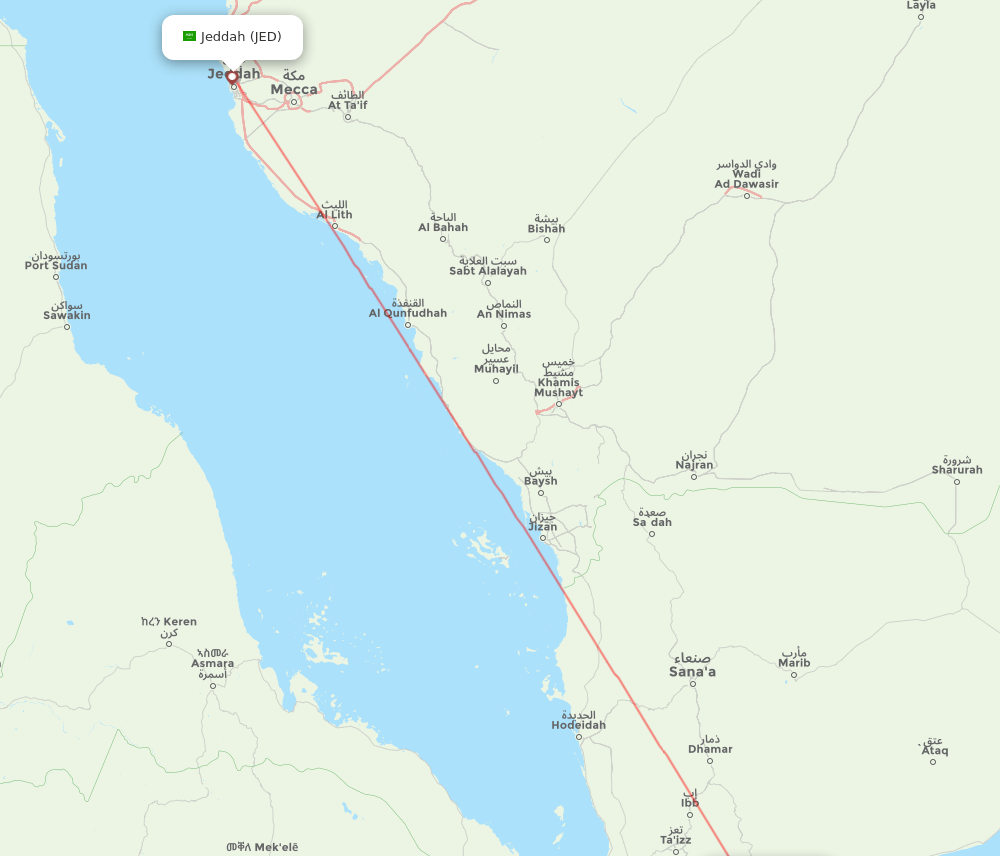 Jeddah - Aden route map and flight paths