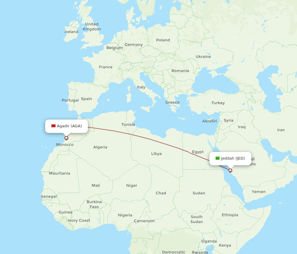 JED-AGA flight routes