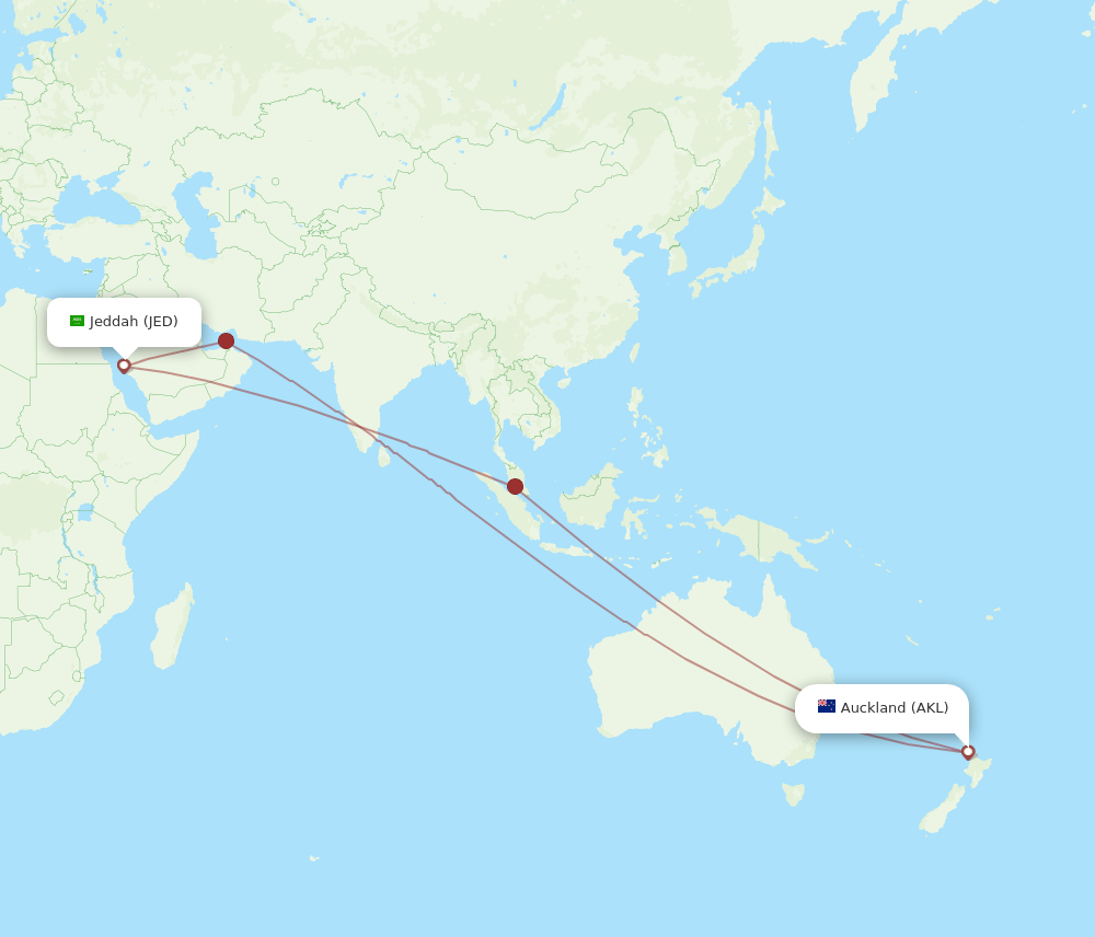 JED-AKL flight routes