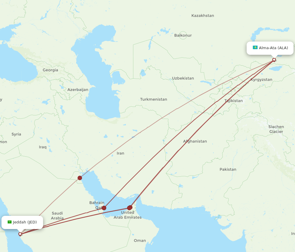 JED-ALA flight routes