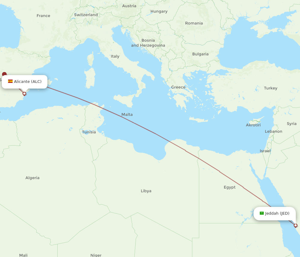JED-ALC flight routes