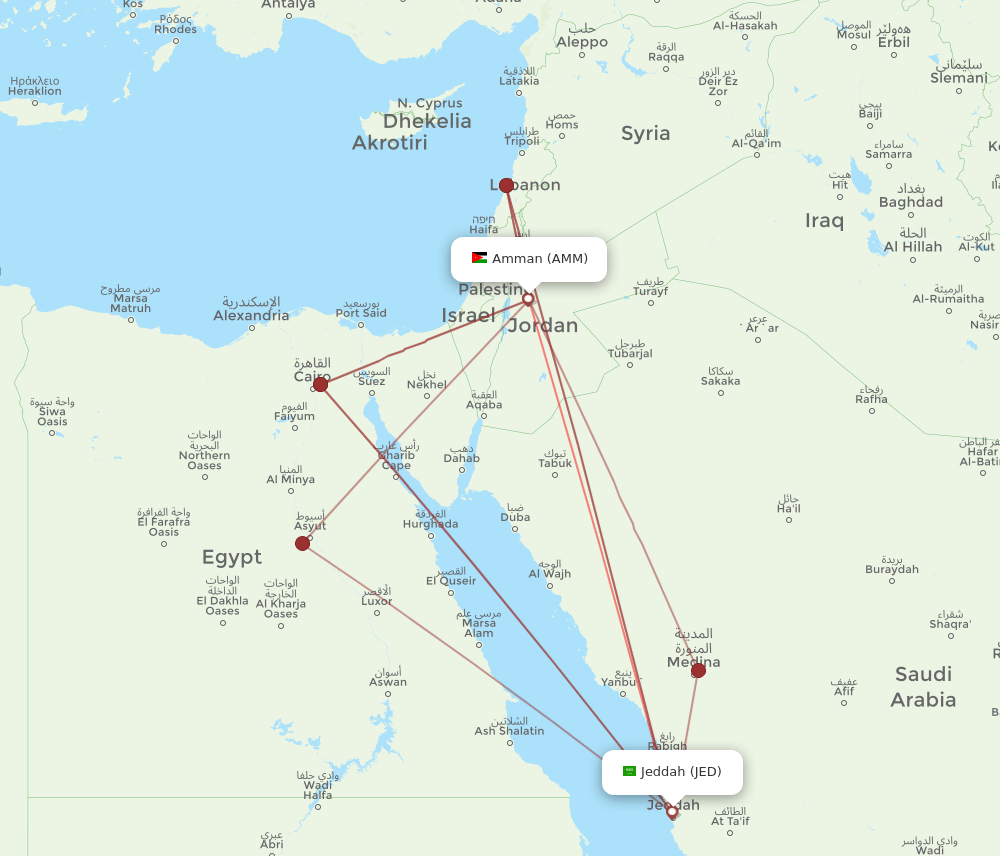 JED-AMM flight routes