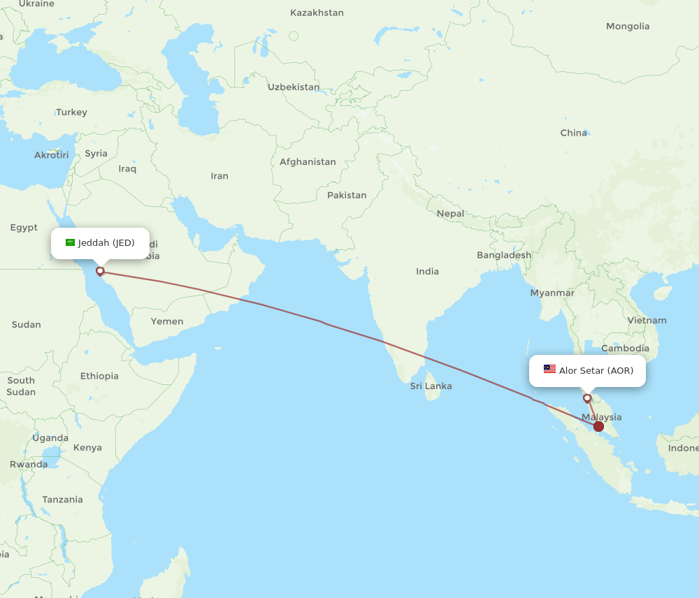 JED-AOR flight routes