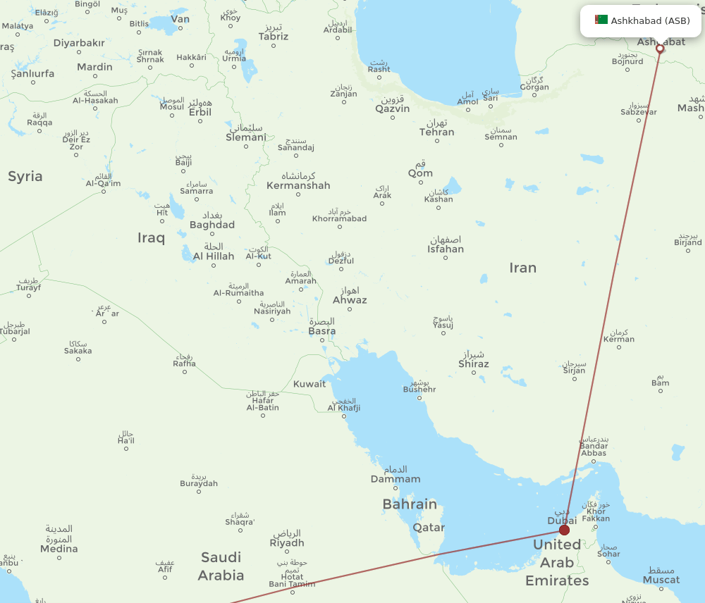 JED to ASB flights and routes map