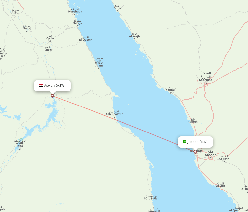 JED to ASW flights and routes map