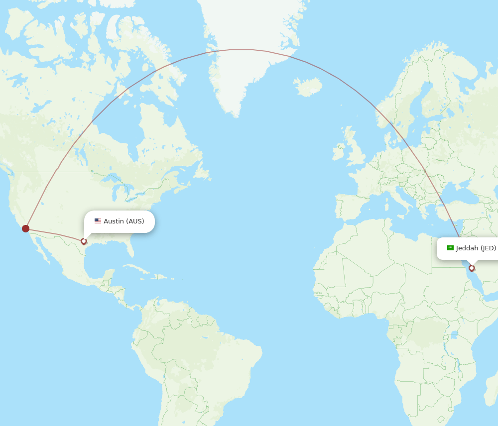 JED-AUS flight routes