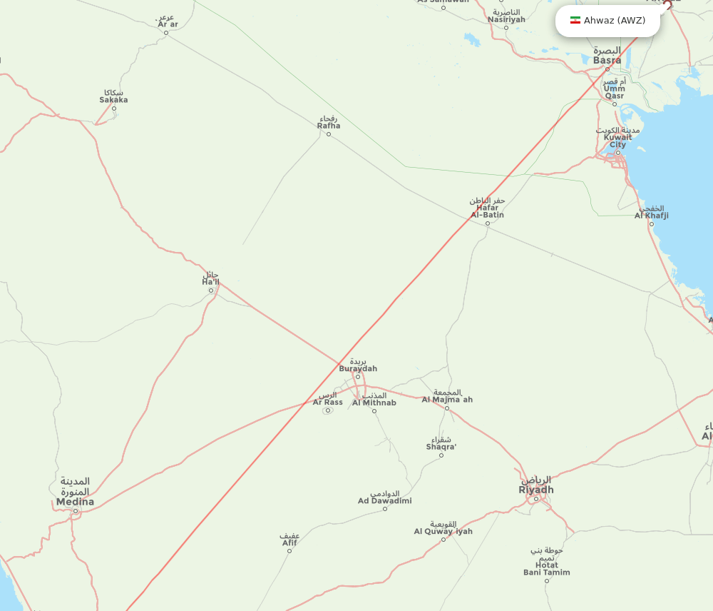 JED to AWZ flights and routes map