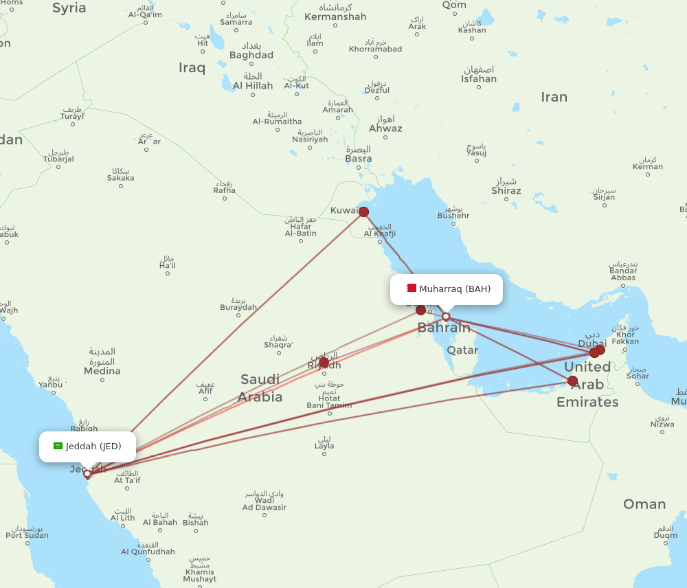 JED-BAH flight routes
